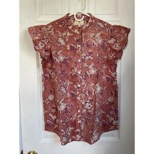 Perry Walker Collective Shirt Womens 3 Celia Blouse top Pink Floral Button